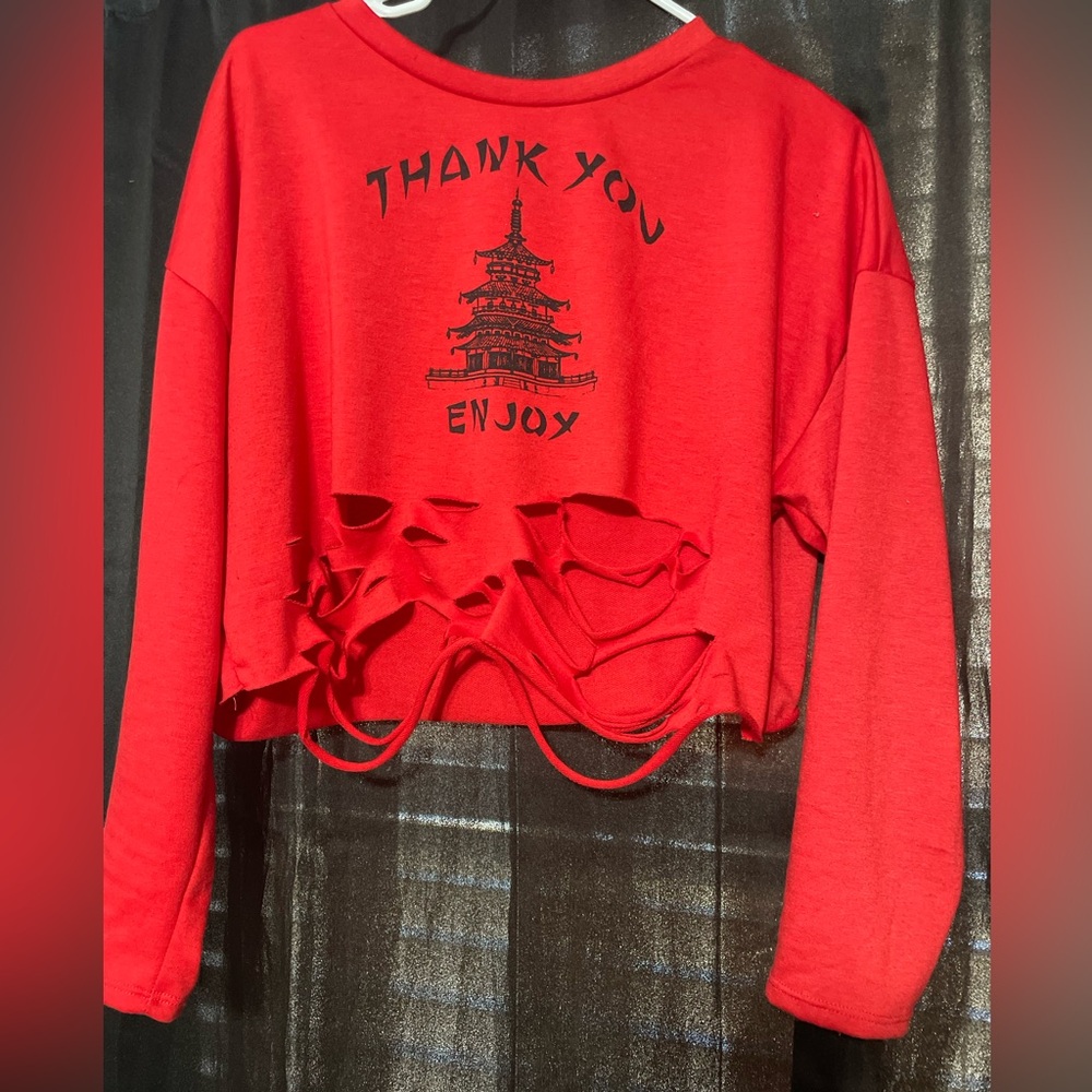 Love J Red Graphic cropped Sweatshirt with Distressed Hem